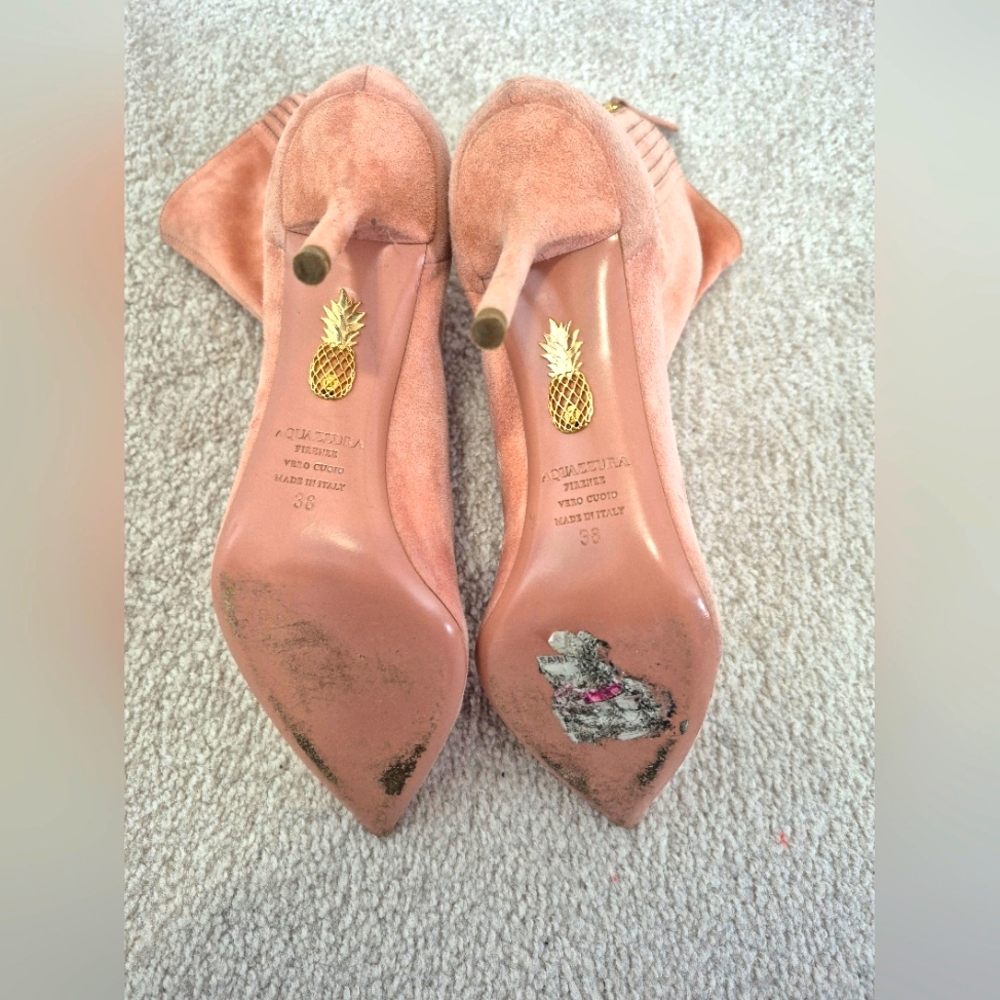 Aquazzura Pink Suede Stiletto High Heel Boots, Size EU 38, US 8 - Picture 8 of 10